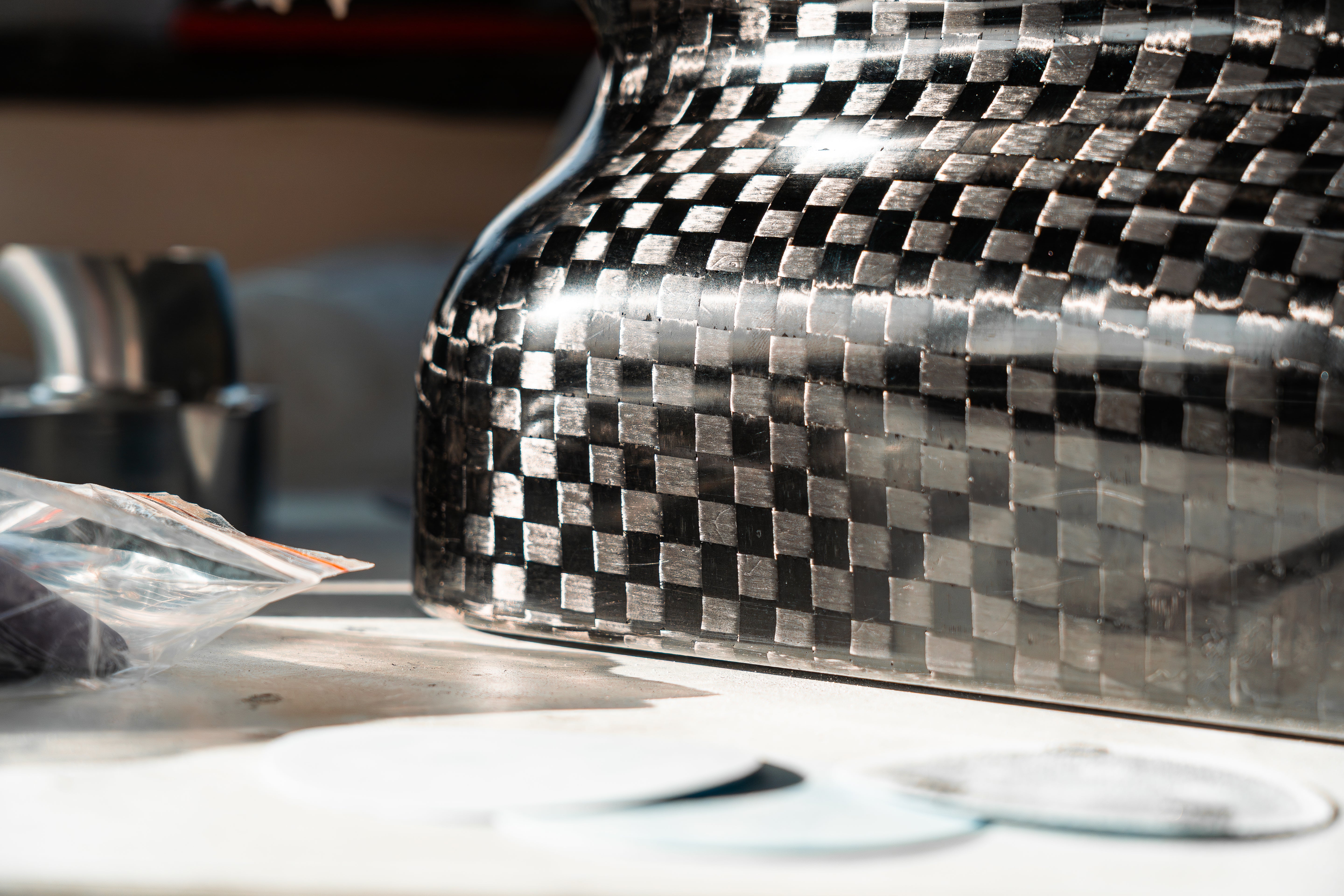 close up of carbon fibre product production 